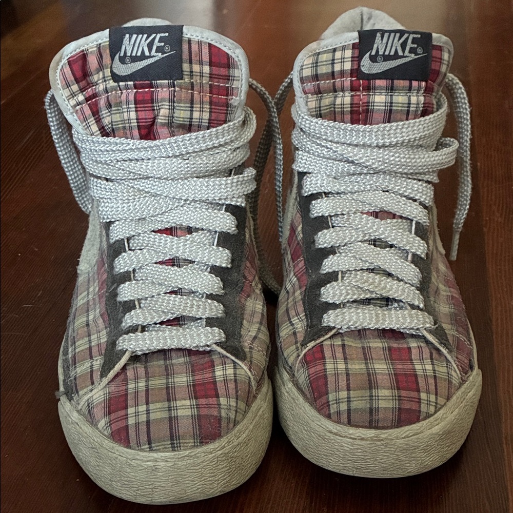 Nike Plaid High-Top Sneakers, Vintage Red, Tan, Grey